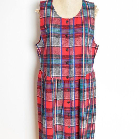 vintage 90s dress Pendleton wool tartan plaid babydoll grunge midi maxi 14 L - Picture 4 of 8